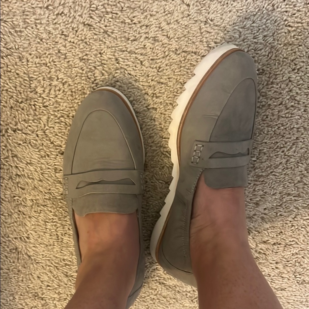 Gray and White Slip-On Loafers with Loafer Design